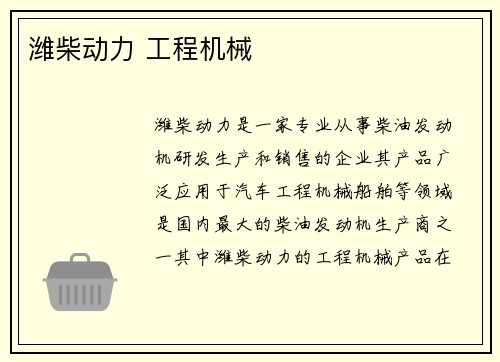 潍柴动力 工程机械