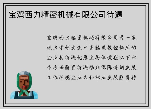 宝鸡西力精密机械有限公司待遇